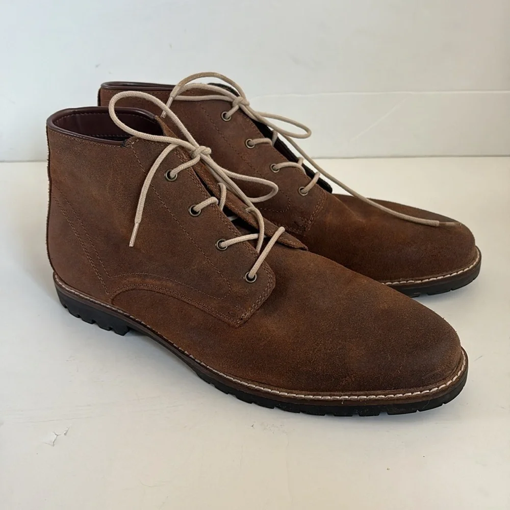 Vince Camuto Lancelot Chukka brown leather upper lace up ankle boots